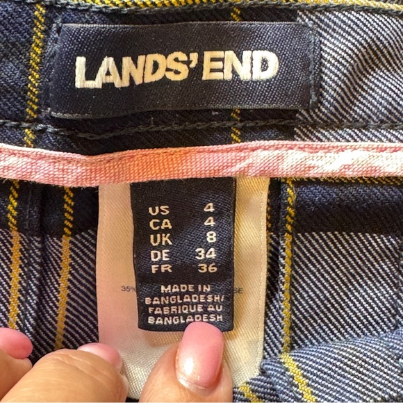 Lands' End Sz 4 Navy Yellow Plaid Pleated Skater Skirt Side Zipper - Picture 3 of 10